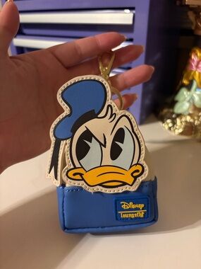 Loungefly Donald Duck Face Card Holder Keychain in Blue, Yellow & Cream
